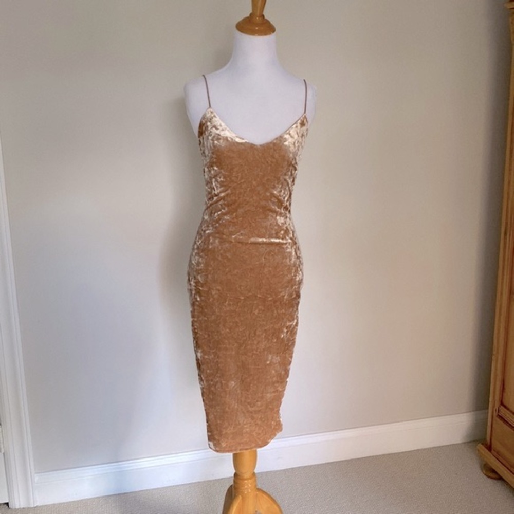 Mind Code Crushed Soft Orange Velvet Formal Midi Dress Size Small